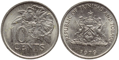 Тринидад и Тобаго 10 центов 1979 цветок гибискуса KM 31 медно-никель 4396-911