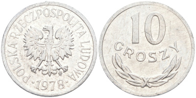 Польша 10 грошей 1978 MW KM AA47, Parchimowicz 206r алюминий 187-438