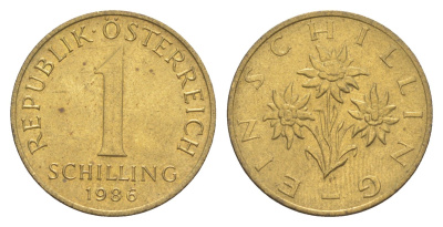 Австрия 1 шиллинг 1986 KM 2886 алюминиевая бронза UNC 4561-1151