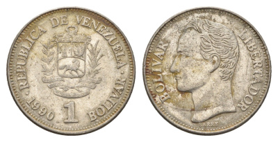 Венесуэла 1 боливар 1990 Симон Боливар Y 52a.2 сталь плакированная никелем 4662-925