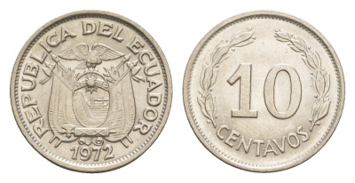 Эквадор 10 сентаво 1972 KM 76c сталь плакированная никелем UNC 4640-1156