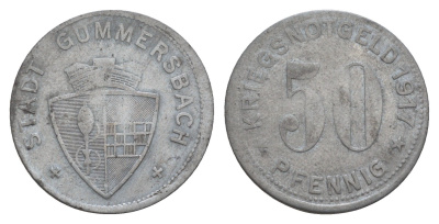 Гуммерсбах 50 пфеннигов 1917 Funck 180.1, Men18 12471.1 цинк 4657-1122
