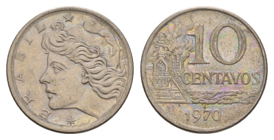Бразилия 10 сентаво 1970 год-тип KM 578.2 медно-никель 4655-1063