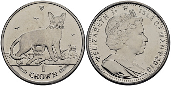 Остров Мэн 1 крона 2010 абиссинская кошка КМ 1426 медно-никель UNC M92-19