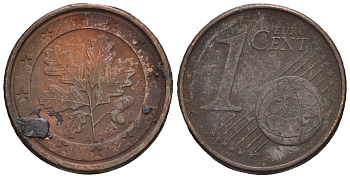 ФРГ 1 евроцент 2002 A KM 207 сталь плакированная медью 4609-335