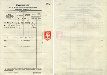 Германия документ об уплате налогов за получение дивидеднов по акциям 1927 бумага 8805-05-1