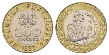Португалия 200 эскудо 1991 Гарсия Де Орта (1501-1568) KM 655 биметалл 4393-355