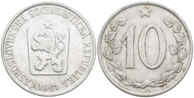 ЧЕХОСЛОВАКИЯ 10 ГЕЛЛЕРОВ 1961 СОЦИАЛИСТИЧЕСКАЯ РЕСПУБЛИКА KM 49.1 алюминий 3457-933