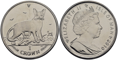 Остров Мэн 1 крона 2010 абиссинская кошка КМ 1426 медно-никель UNC M92-19