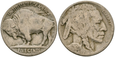 США 5 центов 1920 индеец, бизон KM 134 медно-никель 4135-421