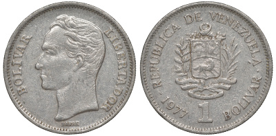 Венесуэла 1 боливар 1977 Симон Боливар KM 52 никель 4606-525