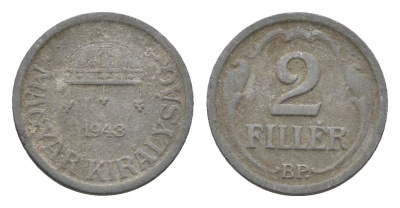 Венгрия 2 филлера 1943 BP KM 519 цинк 4664-858