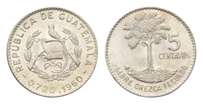 Гватемала 5 сентаво 1960 KM 261 серебро UNC 4668-747