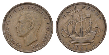 Великобритания 1/2 пенни 1941 Георг VI (1936-1952) KM 844, Spink 4115 бронза 4662-1051
