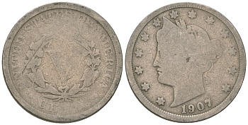 США 5 центов 1907 голова свободы KM 112 медно-никель 3336-147