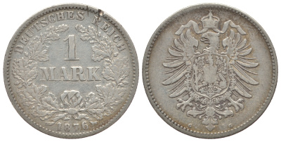 Германия 1 марка 1876 G Weege 17, J. 9, KM 7 серебро 413-1521