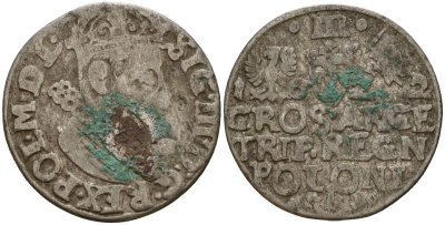 Польша, Эльбинг трояк (3 гроша) 1622 Сигизмунд III Ваза (1587-1632), Монетный двор Краков, герб "Сас" - управляющий монетного двора Миколай Данилович в 1616-1624 Iger K.22.1.a, KM 31 серебро 4160-252