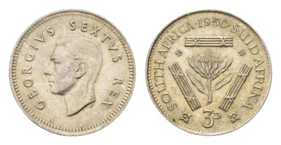 ЮАР 3 пенса 1950 Георг VI (1936-1952) KM 35.1 серебро 4669-648