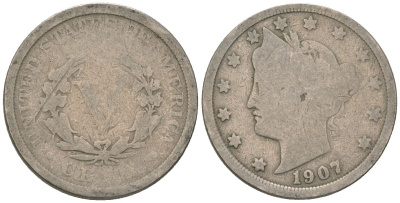 США 5 центов 1907 голова свободы KM 112 медно-никель 3336-147