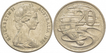 Австралия 20 центов 1975 Елизавета II (1952-2022), утконос KM 66 медно-никель UNC 114-444