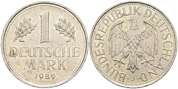 ФРГ 1 марка 1989 F KM 110, J. 385 медно-никель 4132-1041