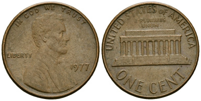 США 1 цент 1977 Линкольн KM 201 медь цинк 4136-149