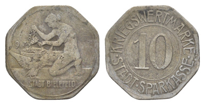 Билефельд 10 пфеннигов 1917 Funck 40.3, Men05 2775.7, Men18 3552.7 цинк 4636-847