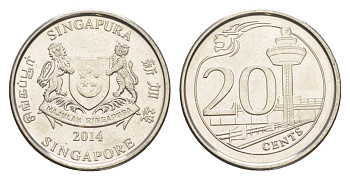 Сингапур 20 центов 2014 KM 347 сталь плакированная никелем UNC 4523-954