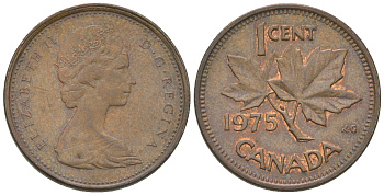 Канада 1 цент 1975 Елизавета II (1952-2022), кленовый лист KM 59.1 бронза 4164-623