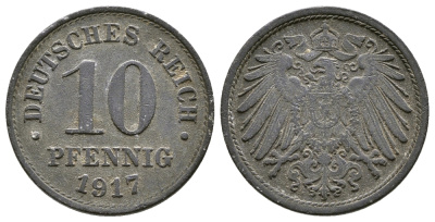 ГЕРМАНИЯ 10 ПФЕННИГОВ 1917 KM 26, J. 299 цинк 4380-214