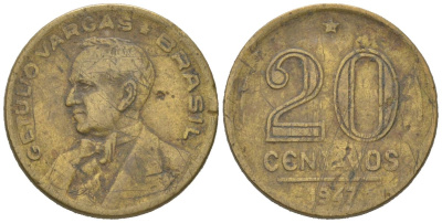 Бразилия 20 сентаво 1947 Жетулиу Варгас KM 556a алюминиевая бронза 4596-225