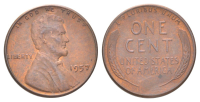 США 1 цент 1957 Авраам Линкольн  KM 132 бронза 4625-538