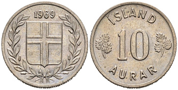 Исландия 10 эйре 1969 KM 10 медно-никель 4564-632