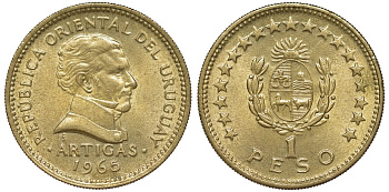 Уругвай 1 песо 1965 KM 46 алюминиевая бронза 106-1123