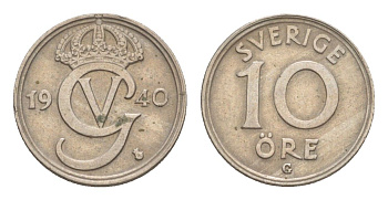 Швеция 10 эре 1940 KM 795 никель латунь 4636-243