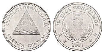 Никарагуа 5 кордоб 2007 KM 90a сталь плакированная никелем 4529-544