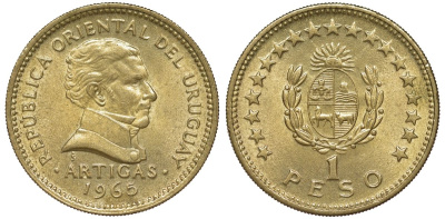 Уругвай 1 песо 1965 KM 46 алюминиевая бронза 106-1123