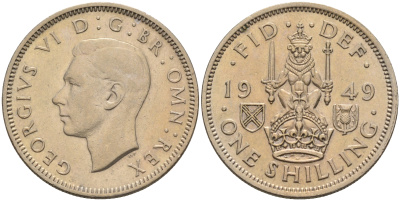 Великобритания 1 шиллинг 1949 Георг VI (1936-1952), Шотландский герб KM 877, Spink 4109 медно-никель 4589-1017