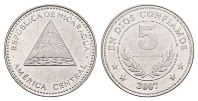 Никарагуа 5 кордоб 2007 KM 90a сталь плакированная никелем 4529-544