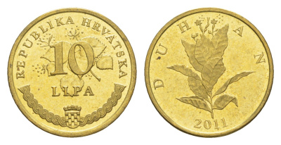 Хорватия 10 лип 2011 табак обыкновенный, нечетный год KM 6 сталь плакированная латунью UNC 3309-646