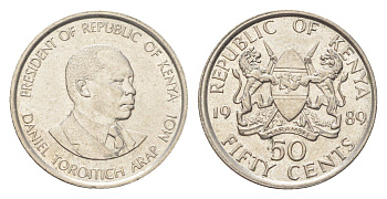 Кения 50 центов 1989 Дэниэл арап Мои KM 19 медно-никель UNC 4702-816