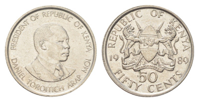 Кения 50 центов 1989 Дэниэл арап Мои KM 19 медно-никель UNC 4702-816