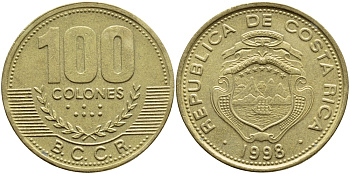 Коста-Рика 100 колон 1998 B.C.C.R. KM 230а латунь 4185-111