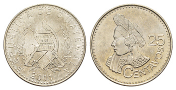 Гватемала 25 сентаво 2011 KM 278.7 медно-никель UNC 4642-825