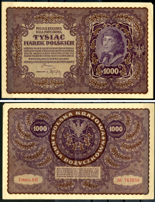 Польша 1000 марок 1919 23 августа 1919, I серия, портрет Костюшко, серия AH Pick 29 (1) бумага    6287-29-1