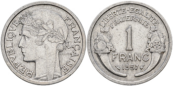 Франция 1 франк 1957 тип Морлон KM 885а.1 алюминий    4153-432
