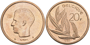 Бельгия 20 франков 1980 Belgique, Бодуэн I (1951-1993) KM 159 никель бронза UNC 4561-217