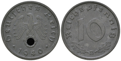 Германия 10 рейхспфеннигов 1940 B KM 101, J. 371 цинк    3459-551