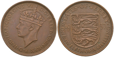 Джерси 1/12 шиллинга 1937 Георг VI (1936-1952) KM 18 бронза aUNC 4619-645