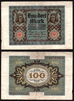 Германия 100 марок 1932 Веймар,8 цифр в номере, J, «Бамбергский всадник» из оперы «Купол Бамберга». Pick 69 b бумага 6289-26-3-1